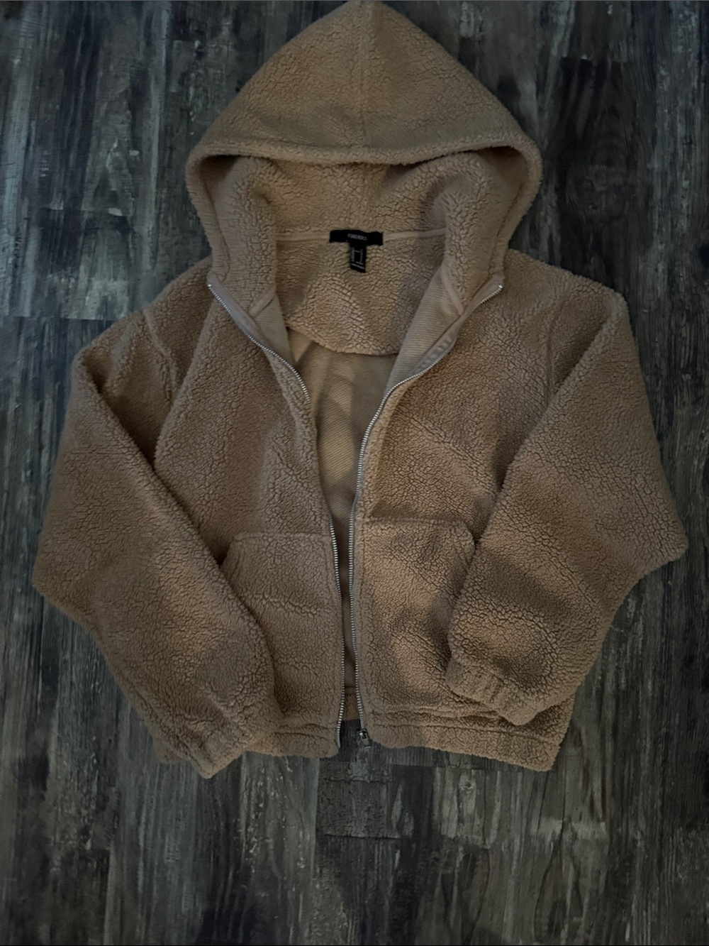 Forever 21  Hooded Sherpa Puffer Jacket - Taupe